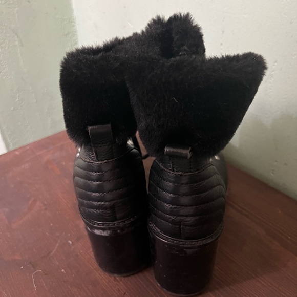 MARC FISHER Daven Leather & Faux-Fur Cuff Lace Up Booties - Picture 5 of 5